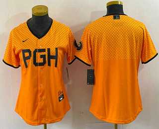 Womens Pittsburgh Pirates Blank Clemente Yellow 2023 City Connect Stitched Jersey1